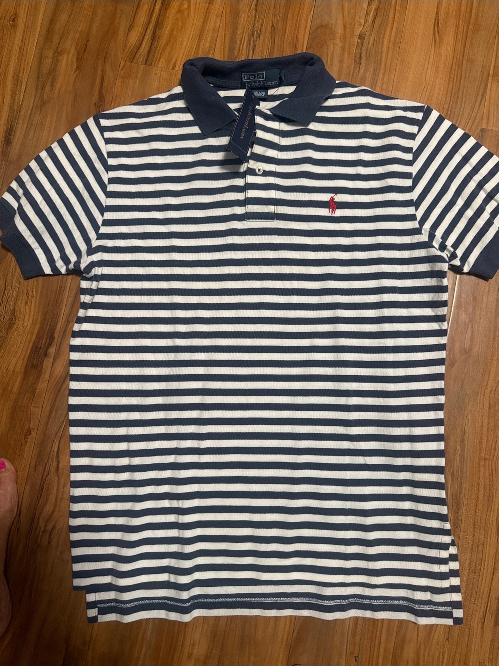 Polo by Ralph Lauren Navy & White Striped Polo with Red Pony